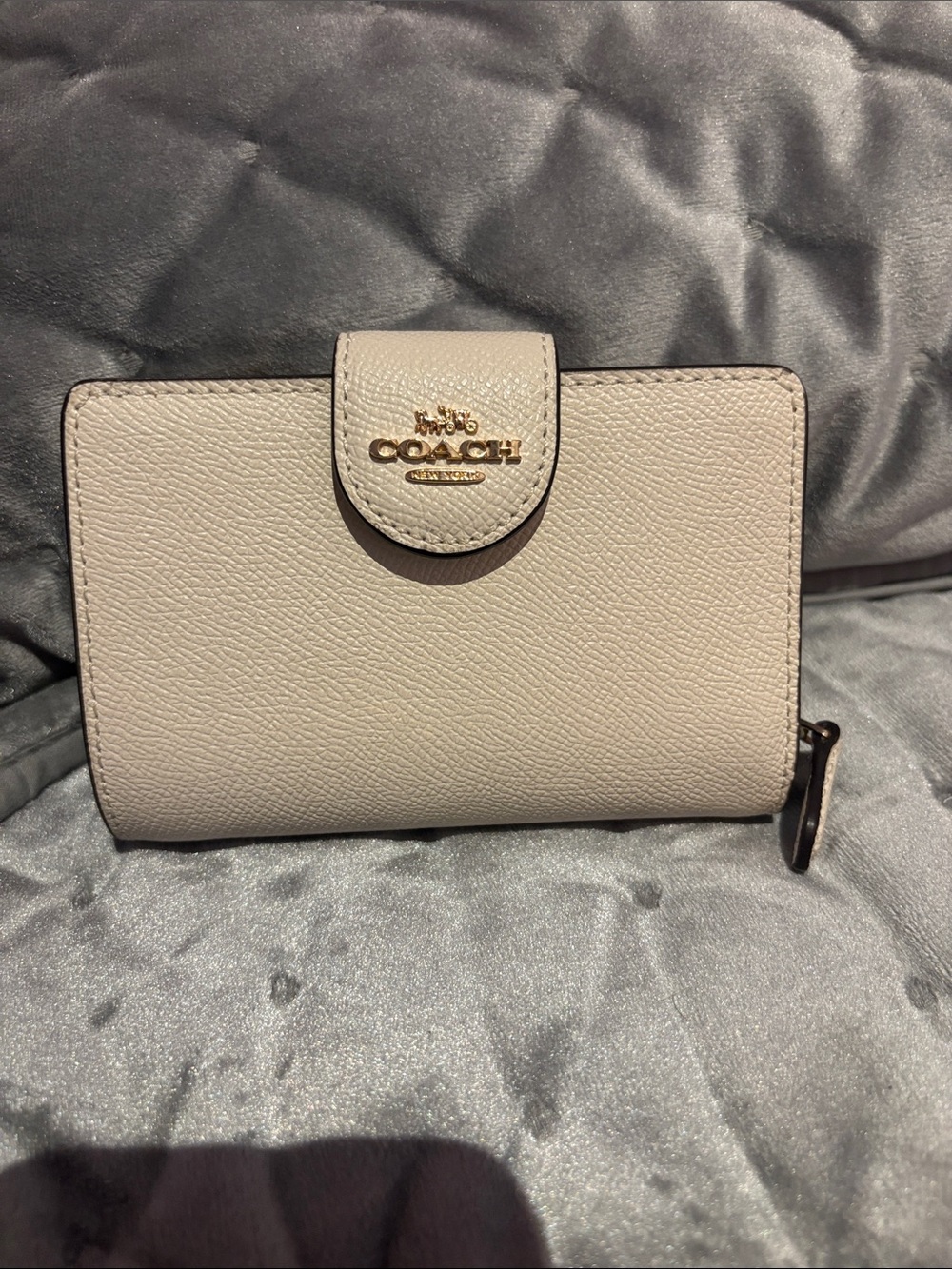 Coach Pebbled Leather Wallet in Light Beige with Gold Hardware